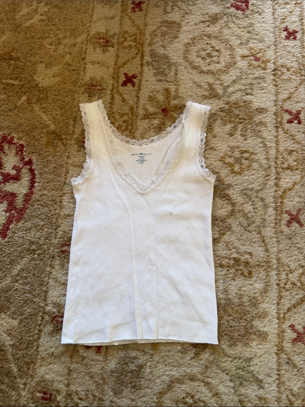 Brandy Melville White Lace-Edged V-Neck Ribbed Tank
